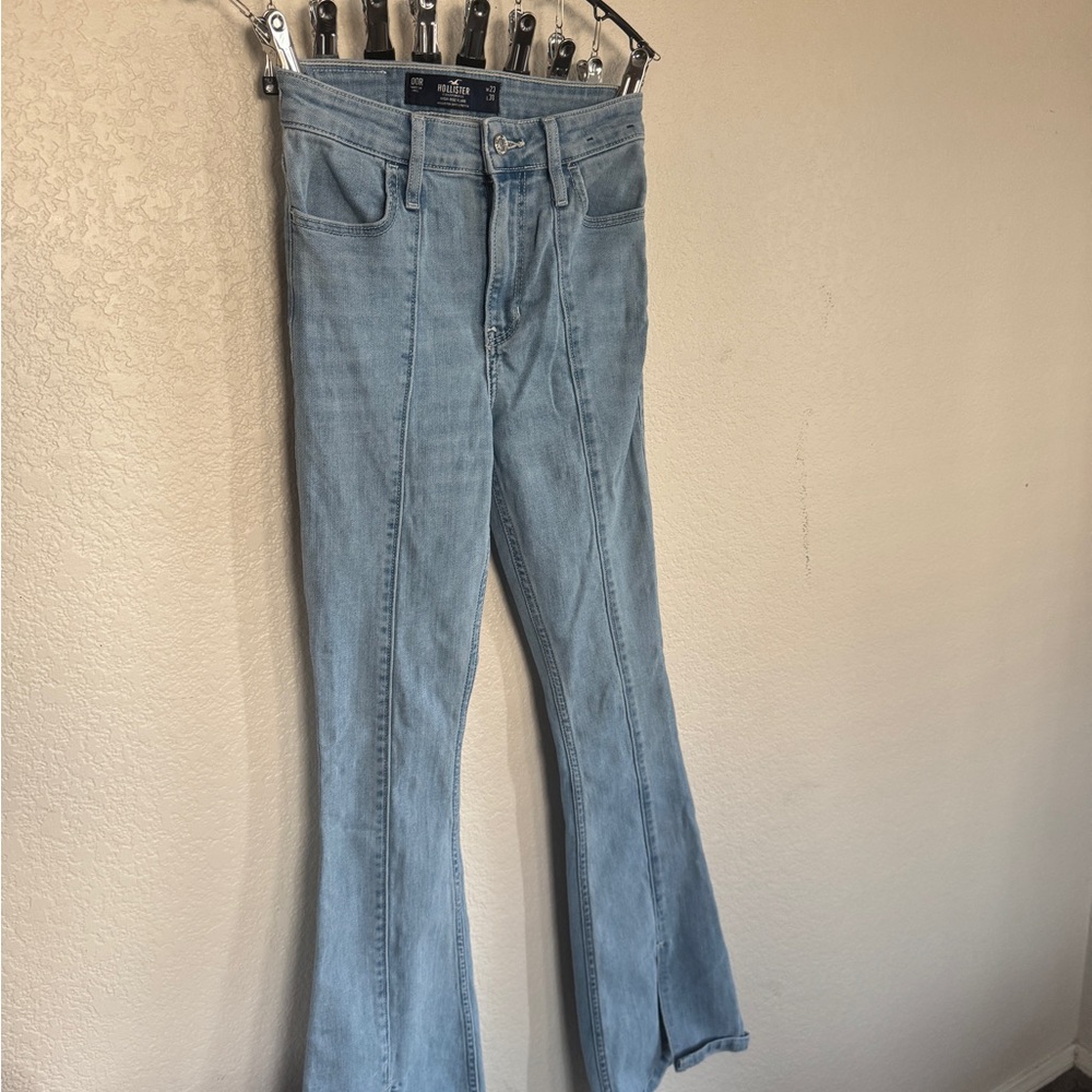 Hollister Light Blue High-Rise Flare Jeans with Front Seam